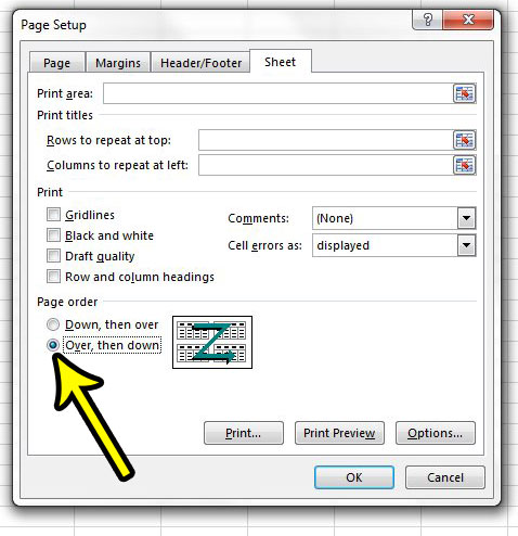 how to change the page order in excel 2013