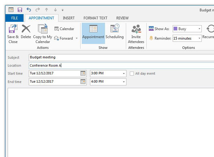 how to create an appointment in outlook 2013