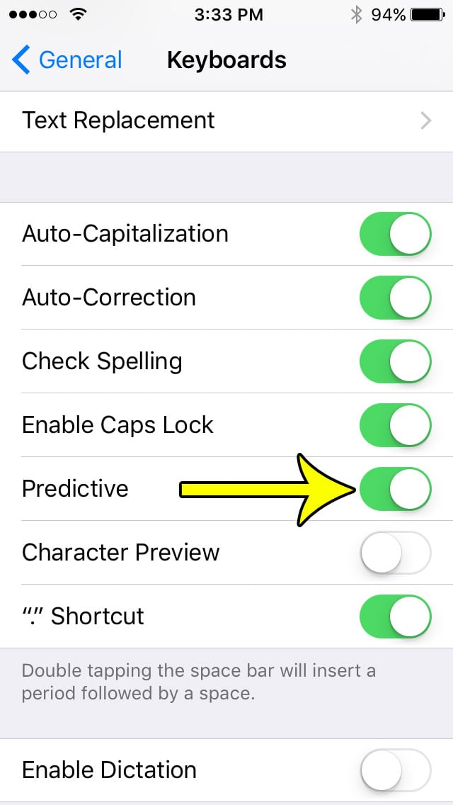 turn off predictive text iphone