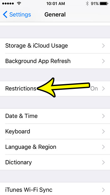 open the iphone se restrictions menu