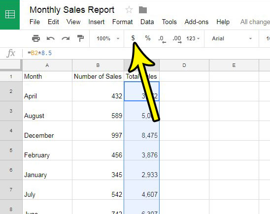 how to apply currency formatting in google sheets
