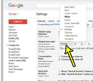how to change the default font in gmail