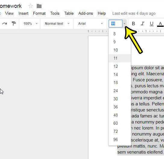 how to change font size in google docs