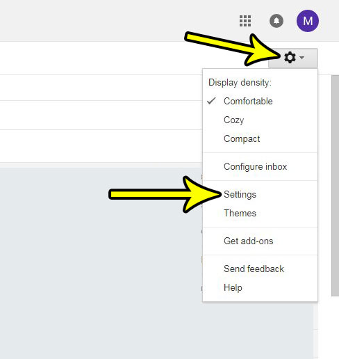 gmail settings menu