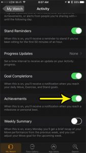 how to enable achievements in the apple watch activity app