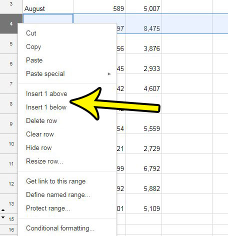 how to insert a row in google sheets
