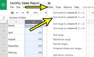 how to sort a column in google sheets