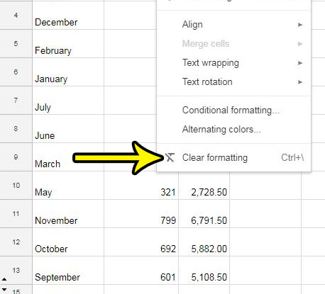 how to clear formatting in google sheets