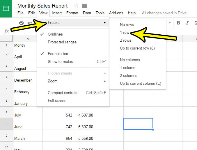 how to freeze the top row in google sheets