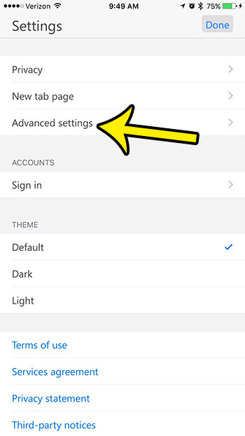 choose the advanced settings option