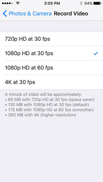 highest video recording resolution on iphone se
