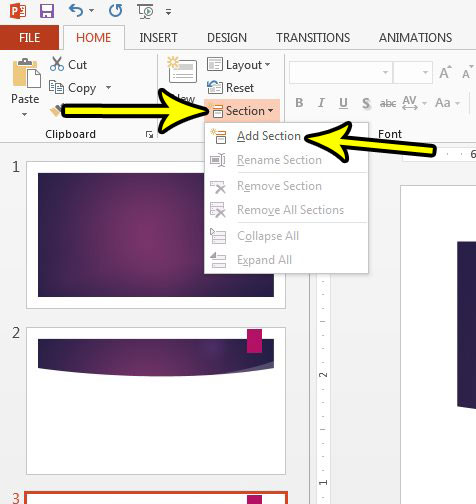 how to add a section in powerpoint 2013