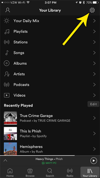 tap the gear icon in spotify