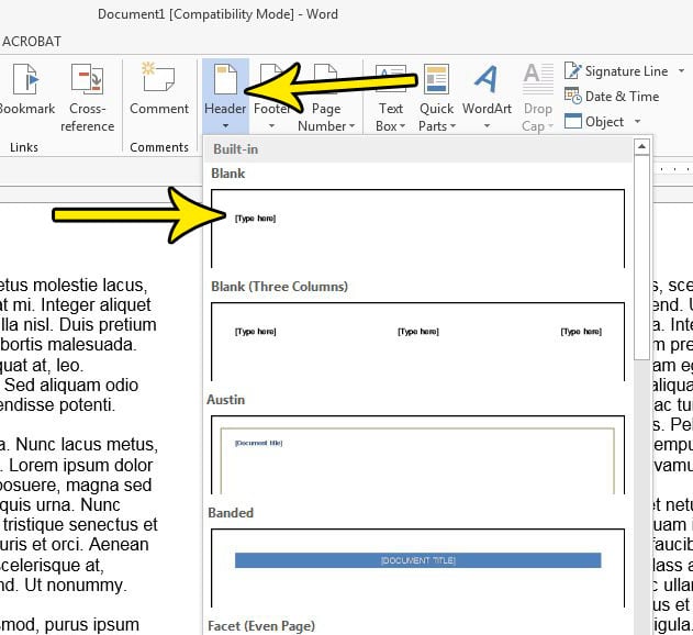 insert header in word 2013