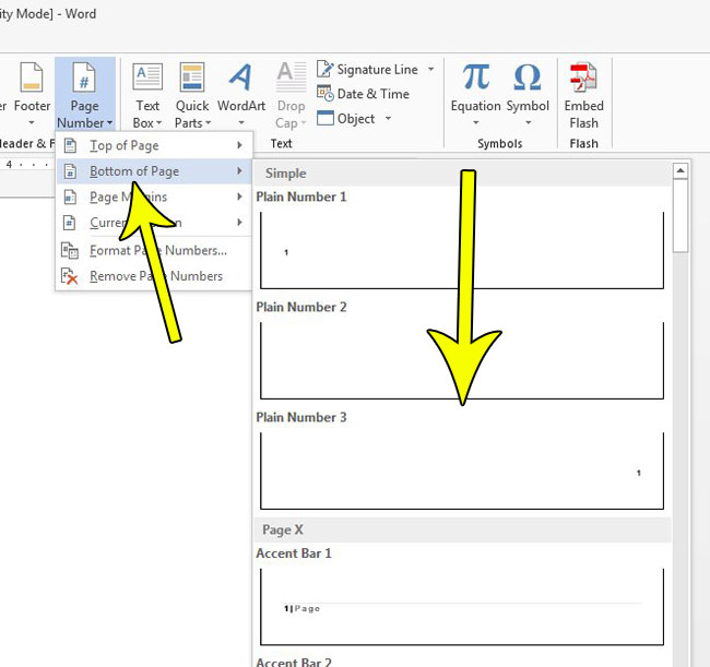 how to add page numbers to the footer in word 2013