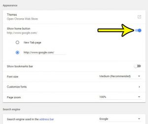 how to hide or show the Home button in Google Chrome
