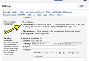 how to show personal level indicators in gmail