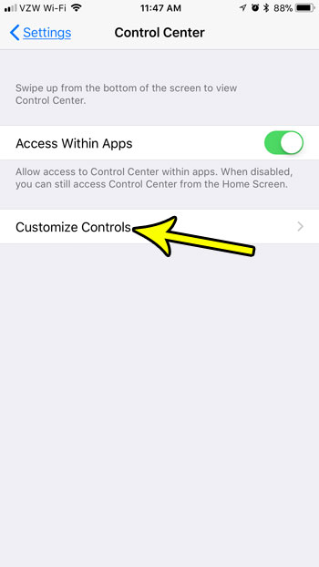 customize controls on iphone add screen recorder