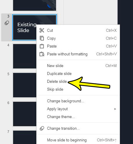 first option for how to delete a slide in google slides
