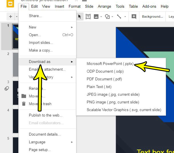 how to download powerpoint file from google slides file
