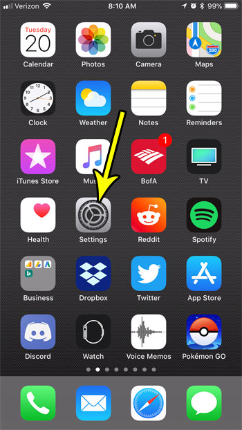 open the iphone settings app