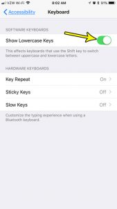 how to show lowercase keys on the iphone keyboard