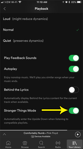 how enable stranger things mode spotify iphone