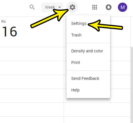 open the google calendar settings menu