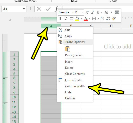 switch views in excel to change unit of measurement