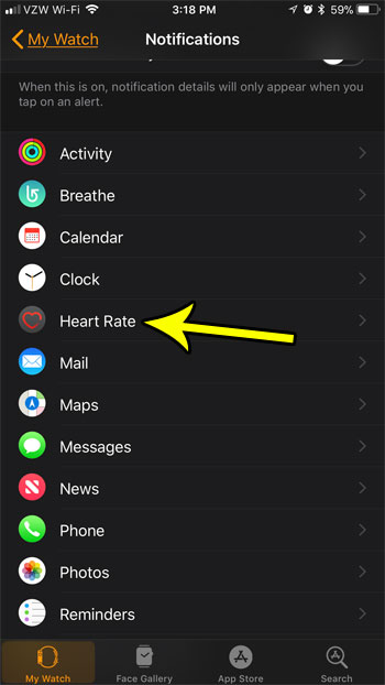 select the heart rate option