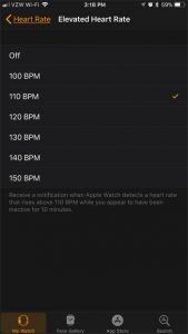 how to set elevated heart rate notification apple watch