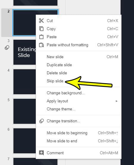 how to skip a slide in google slides