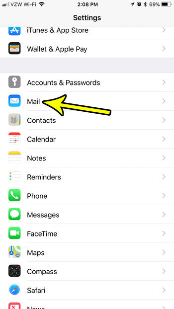 open iphone mail menu