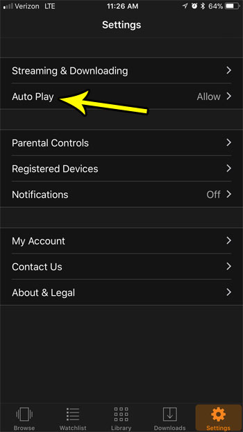 adjust auto play setting for amazon prime video app