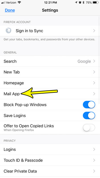 use a different email app in firefox iphone
