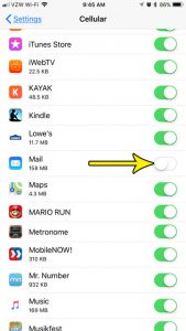 how disable cellular data usage for mail on iphone