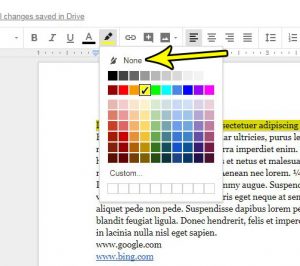 how remove text highlighting google docs