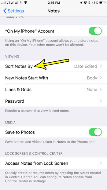 how sort notes differently iphone
