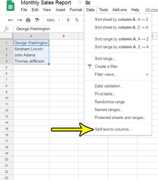 text to columns in google sheets