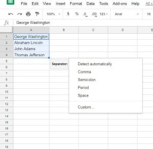 how to split data into columns in google sheets