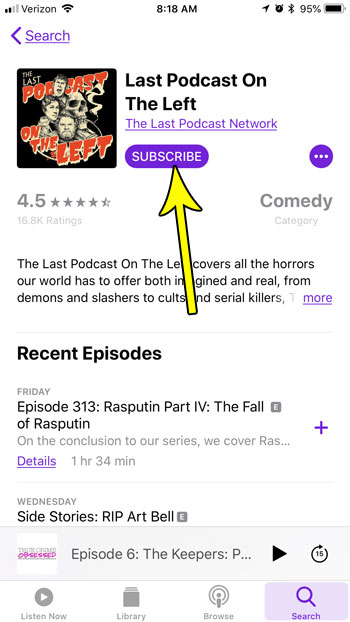 how subscribe podcast iphone