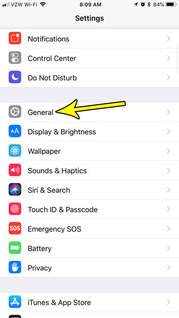 iphone general menu