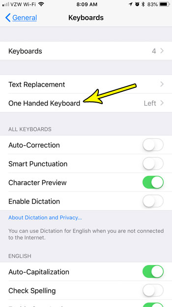 iphone one handed keyboard setting