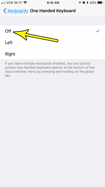 how turn off one handed keyboard iphone
