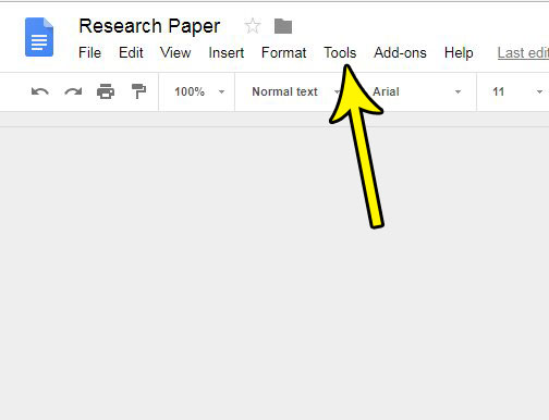 find the word count tool in google docs