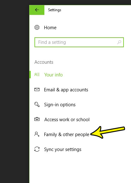 family and other people menu windows 10