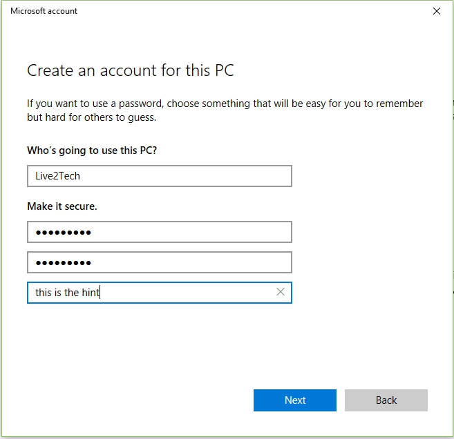 how create new user account windows 10 without microsoft account