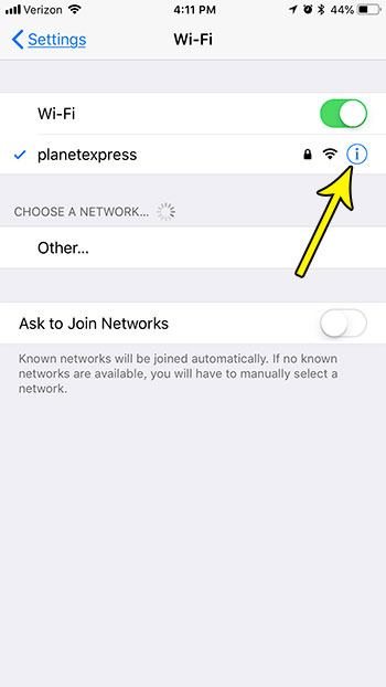open wi-fi network information menu