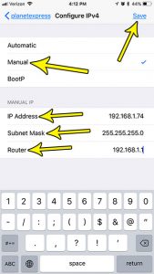 how set manual ip address iphone 7