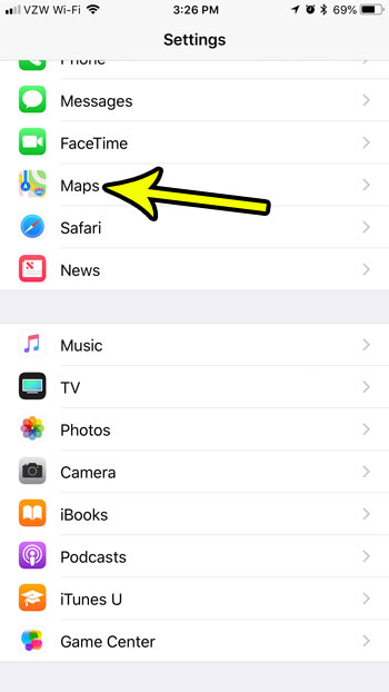 maps iphone default settings